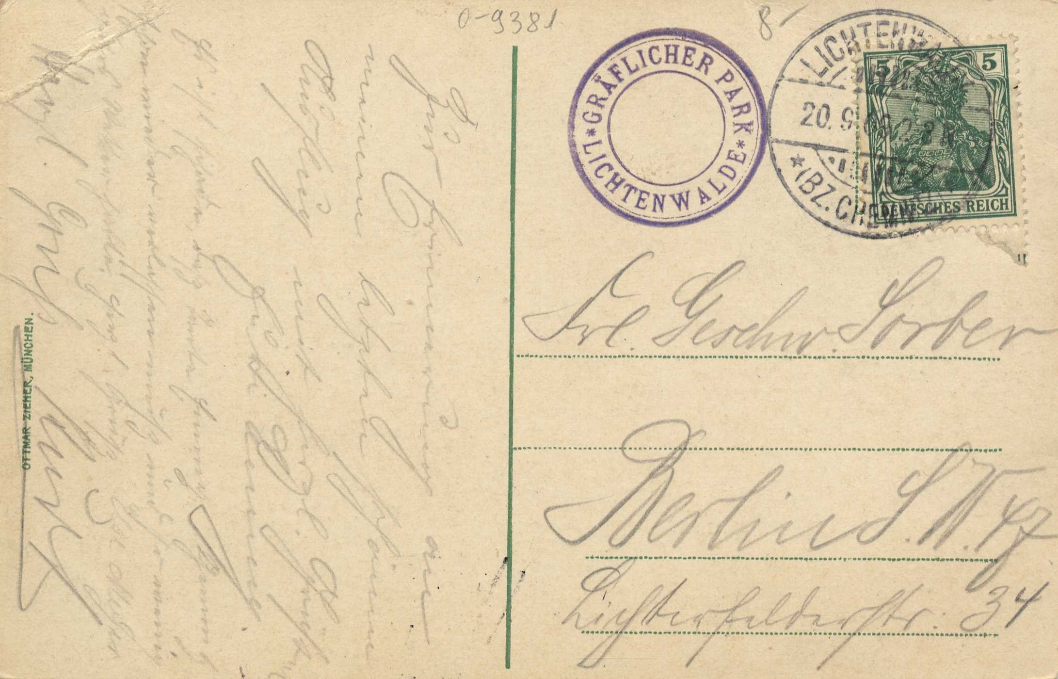 Alte Postkarte mit einer Briefmarke, die "Lichtenwald, Deutschland - Einschreiben nach Deutschland" lautet, mit handgeschriebener Text und zwei zusätzlichen Briefmarken in der oberen rechten Ecke.