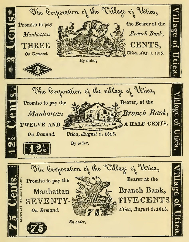 Eine alte Buchwerbung für eine Bank, die einen Mann und eine Frau zeigt, die entschlossen nebeneinanderstehen, mit dem Text "Bank" und Zahlen, die den erhaltenen Geldbetrag angeben.