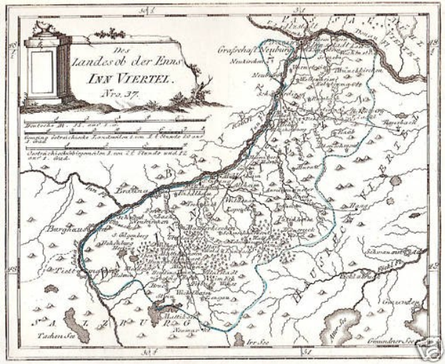 Detailierte Kartenvorlage des Rheins in Deutschland, die seinen gewundenen Verlauf durch die Region mit beschrifteten Sehenswürdigkeiten, Städten und geografischen Merkmalen zeigt, begleitet von Text und einem Bild einer Säule.