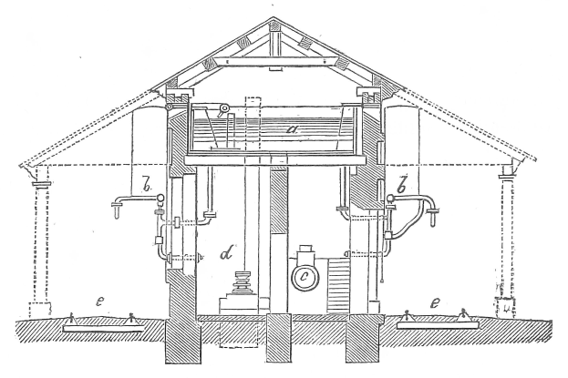 Ein detailliertes Bild eines zylindrischen Wassererwärmers, der zentral in einem Haus angeordnet ist und an Rohre und Ventile angeschlossen ist, umgeben von einer Wand.