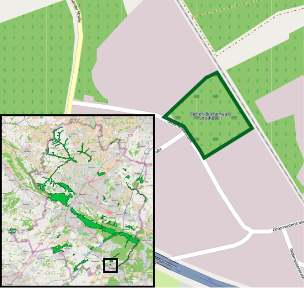 Eine Karte von Stuttgart, Deutschland, in zwei Teile geteilt mit Text oben und unten, zeigt eine klar markierte geplante Standortposition.