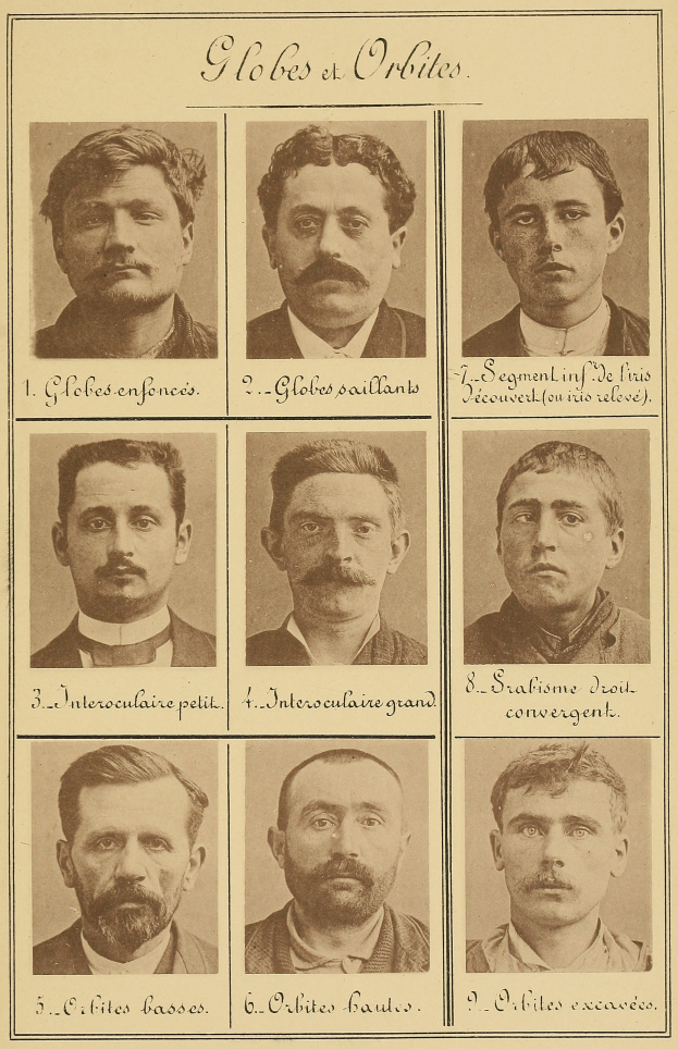 Ein altes Foto einer Gruppe von Schnurrbärtigen Männern, jeder mit einem einzigartigen Gesichtsausdruck, mit begleitendem Text.