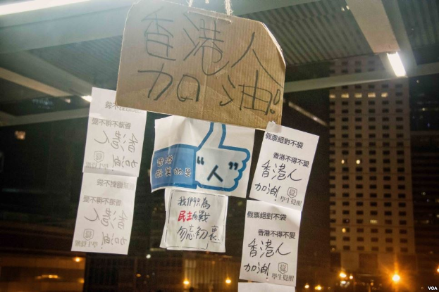 Eine Gruppe von Menschen, die vor einem beleuchteten Gebäude nachts stehen und Schilder halten, die gegen ein Verbot der sozialen Medien protestieren.