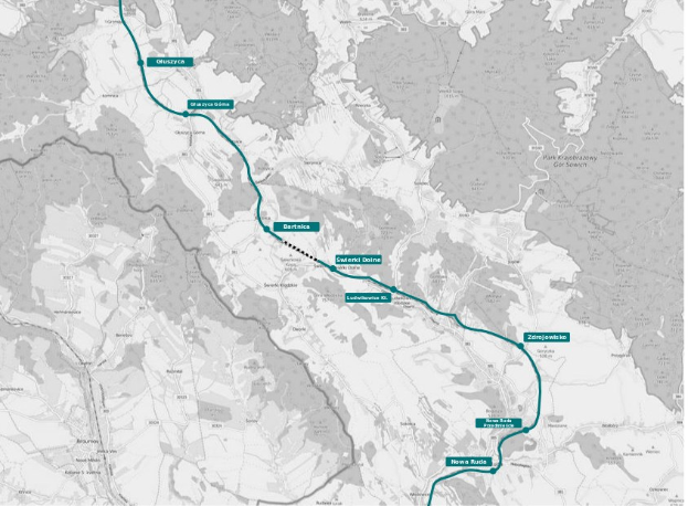 Eine Stadtkarte mit einer blauen Linie, die eine Radfahrroute markiert, einschließlich Start- und Endpunkten.