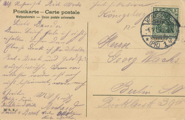 Eine alte deutsche Postkarte in sehr gutem Zustand, die ein Stempel und den Text "Weitpostverein - Union Postale Universale" zeigt.