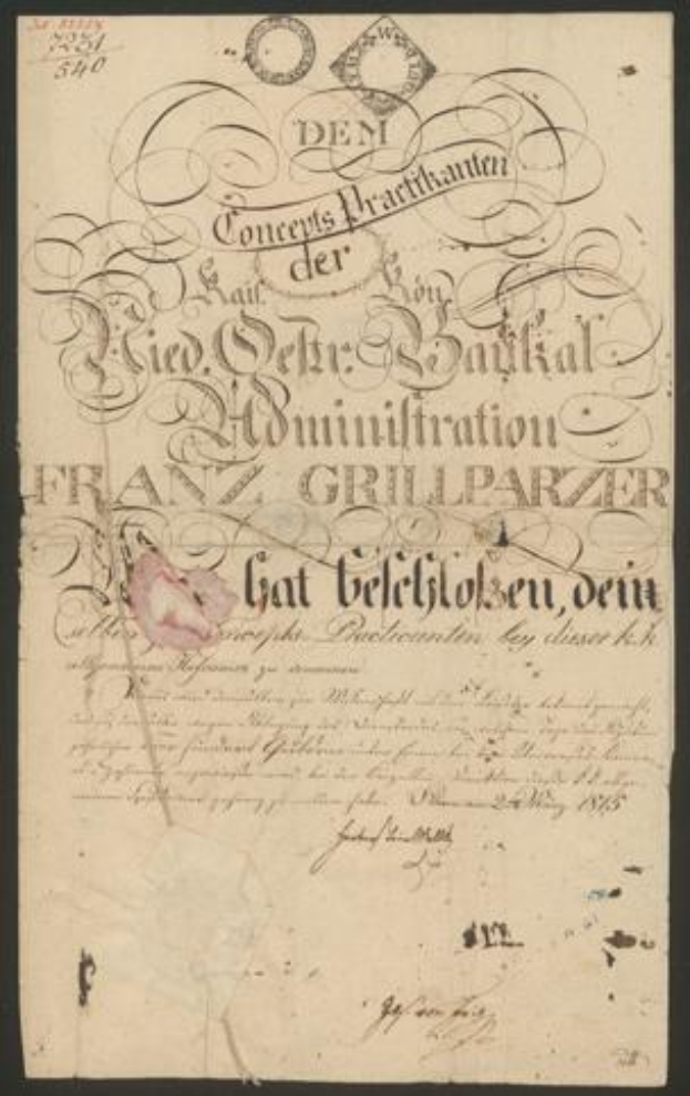 Altes deutsches Reichsvertragsdokument mit schwarzem Hintergrund und einer rosa Blume auf altem Papier.