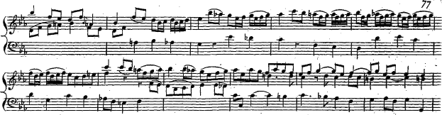 Eine Schwarz-Weiß-Zeichnung eines Notenblatts mit verschiedenen Musiksymbolen, die in einem Muster auf einem weißen Hintergrund angeordnet sind.