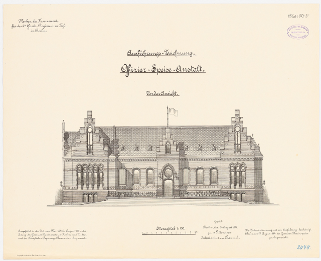 Zeichnung des Hauptsaals des Deutschen Bundestages in Berlin mit einer Flagge darauf und begleitendem Text.