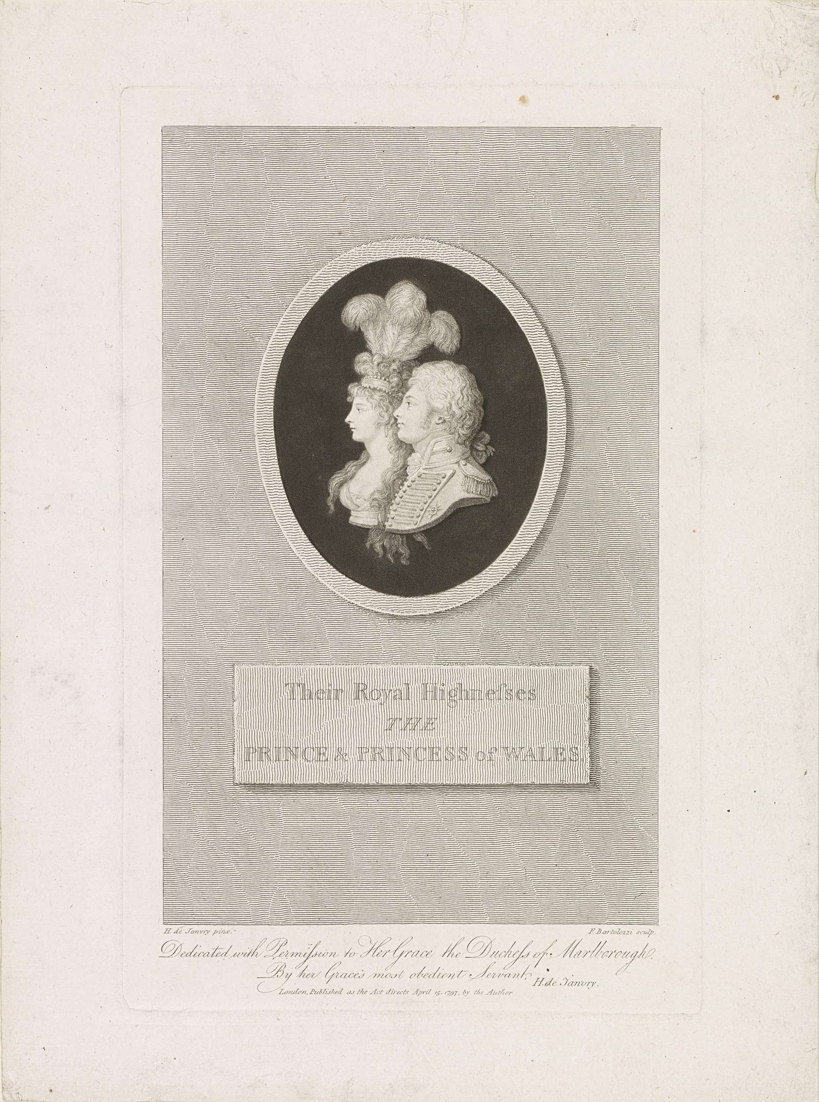 Schwarz-weiß-Bild eines Papiers mit einem Foto des Prinzen und der Prinzessin von Wales, begleitet von Text.