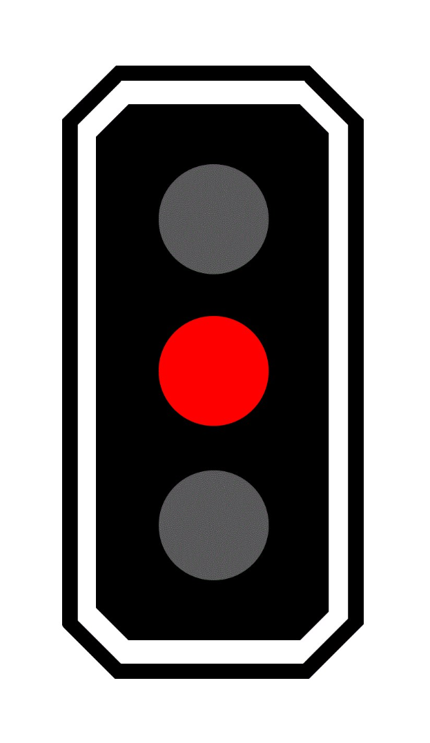 Schwarz-weißer Ampel mit allen drei Lichtern rot leuchtend.
