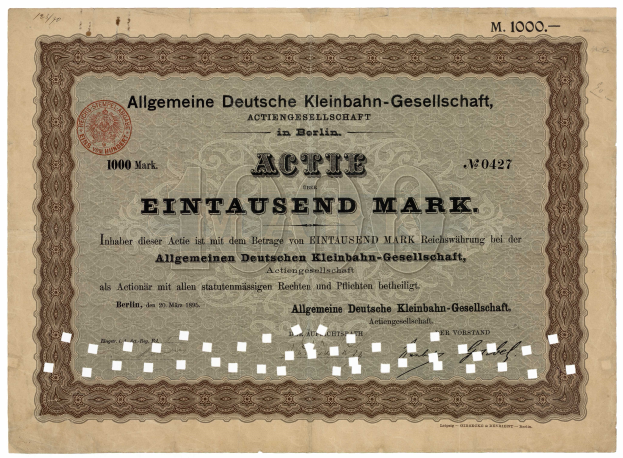 Ein altes deutsches Wertpapierzertifikat, ausgestellt von der deutschen Regierung, mit gedrucktem Text und einem Stempel.