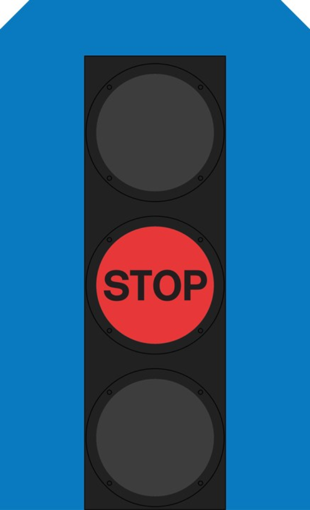 Ampel zeigt ein rotes Haltesignal gegen einen blauen Himmel.