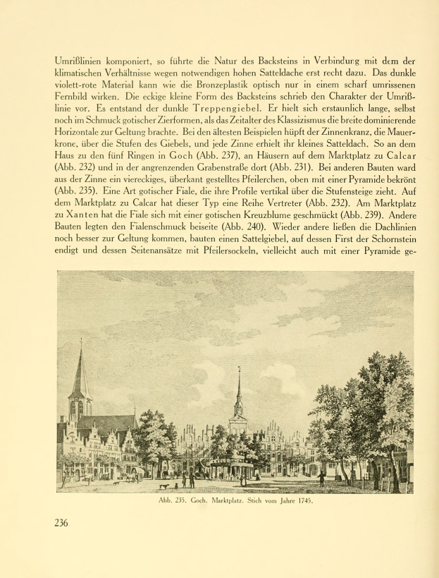 Ein aufgeschlagenes Buch mit einer Stadtansicht-Illustration, die Geb├Ąude, B├Ąume und Menschen zeigt, sowie begleitendem Text.